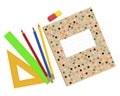 Stationery for school notebooks pencils pens rulers eraser vector illustration Royalty Free Stock Photo